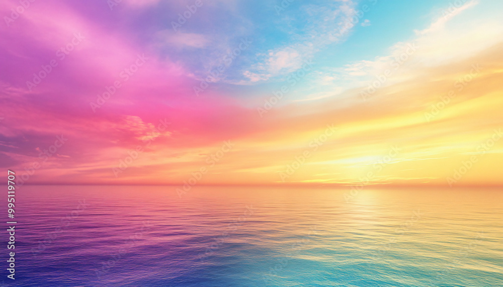 Fototapeta premium A dreamy sky transitioning from a golden sunset to a full spectrum of rainbow colors, giving off a vibrant yet calming feel