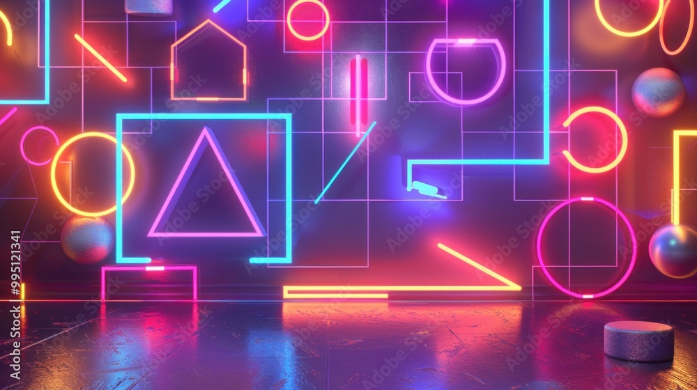 Abstract Light Game on technology with neon triangle. Background of Hitech communication concept innovation Abstract Light Game on technology with neon triangle. Background of Hitech communication concept innovation