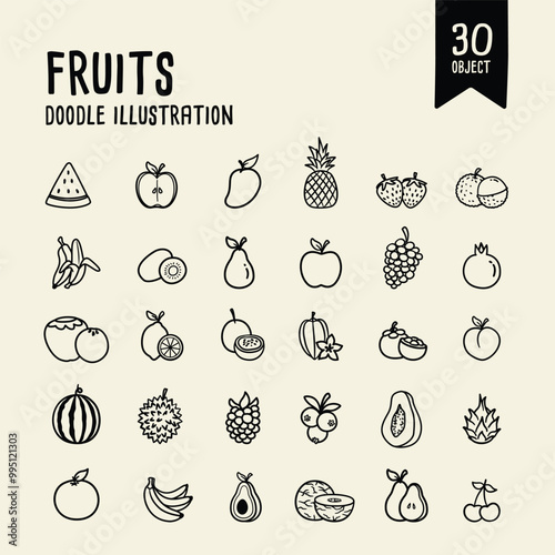 fruits icon illustration, outline illustration style, doodle illustration