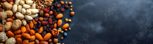 Assorted Nuts and Dried Fruits on Plain Background for Food Photography, Copy Space Available for Text, Perfect for Stock Images