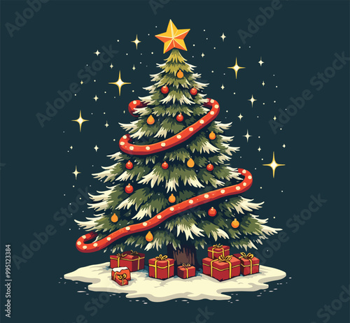 Christmas tree card  poster  banner. Vector illustration.
