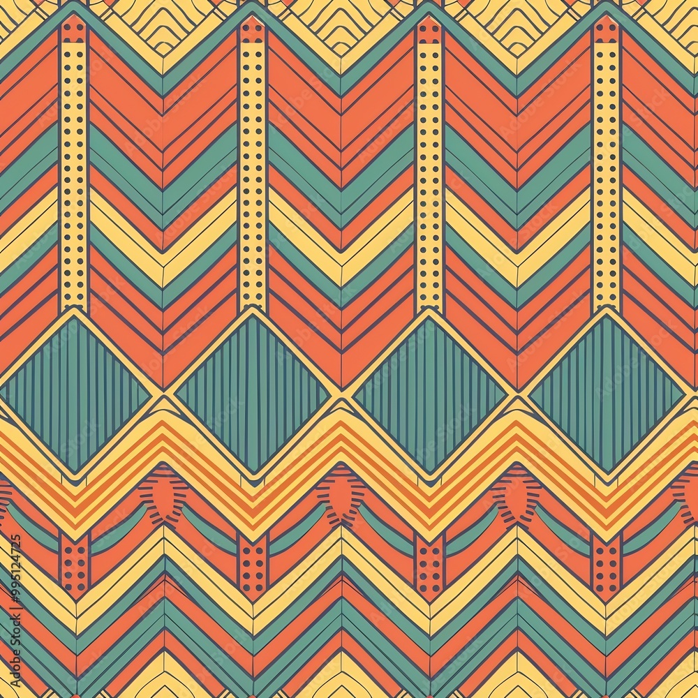 Seamless geometric pattern zigzag and polka dot designs rendered in bright contrasting colors for a dynamic background Seamless geometric pattern zigzag and polka dot designs rendered in bright contrasting colors for a dynamic background