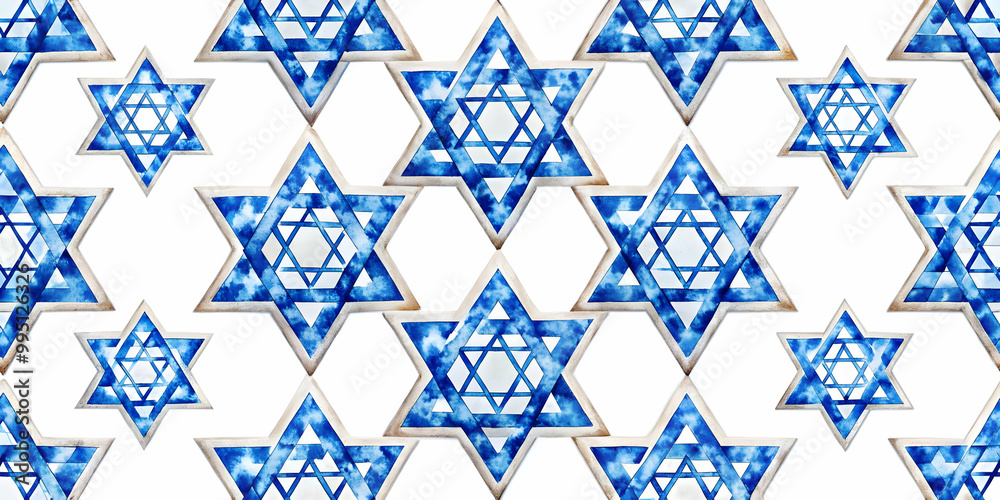 Seamless Watercolor Star of David Tile Pattern with Recycled Paper Texture: Eco-Friendly Zero Waste Design in Muted Tones for Rustic Aesthetic Seamless Watercolor Star of David Tile Pattern with Recycled Paper Texture: Eco-Friendly Zero Waste Design in Muted Tones for Rustic Aesthetic