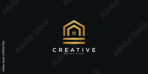 House logo design with creative modern outline concept. Premium Vector