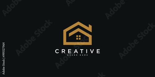 House logo design with creative modern outline concept. Premium Vector