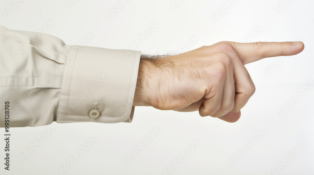 Businessman's Hand Pointing Direction on White Background, Symbolizing Business Focus and Growth Concept