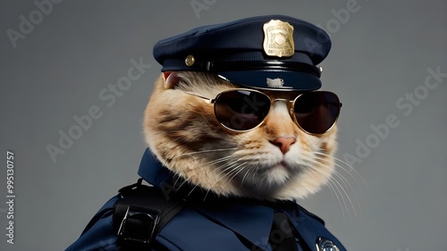 cat wears a police officer uniform 