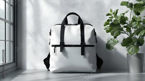 White Backpack with Black S...