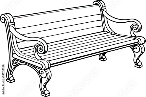 Wooden bench vector line art style