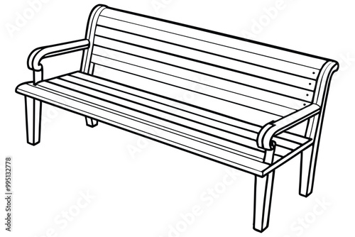 Wooden bench vector line art style