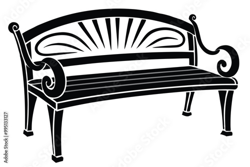 Wooden bench vector line art style