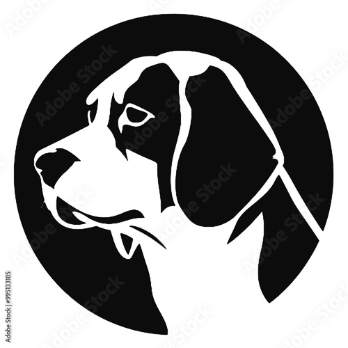 Stylized Beagle Badge Logo – Silhouette Vector Design with Transparent Background for Tattoos