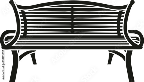 Wooden bench vector line art style