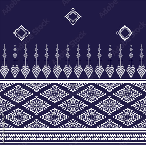 Geometric blue and white vintage Thai abstract tribal seamless