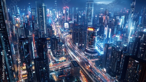 Wallpaper Mural Night Cityscape: A Bird's Eye View of a Modern Metropolis Torontodigital.ca