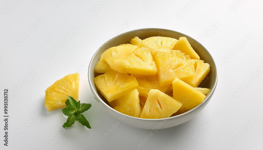 Bowl of pineapple slices on white background Bowl of pineapple slices on white background