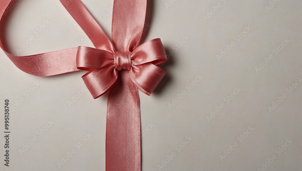 Breast cancer awareness. A pale pink satin ribbon bow sits on a pale pink surface. Breast cancer awareness. A pale pink satin ribbon bow sits on a pale pink surface.