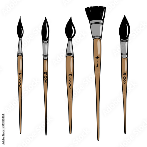 Set of Brushes. Simple Icons Cartoon Style. Painting tools, art supplies set. Suitable for web and mobile design