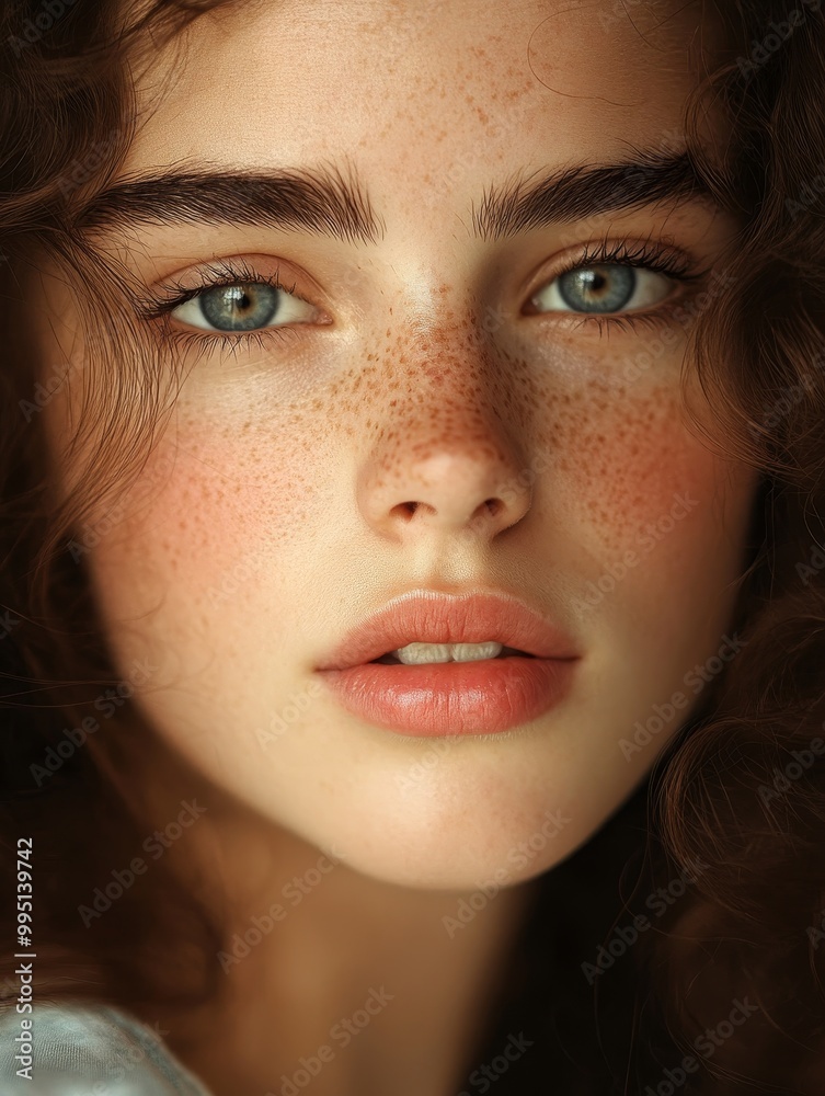 A close-up portrait of a young woman with freckles and wavy hair, capturing her natural beauty and delicate features. Her clear, youthful skin and expressive eyes create a captivating image. A close-up portrait of a young woman with freckles and wavy hair, capturing her natural beauty and delicate features. Her clear, youthful skin and expressive eyes create a captivating image.