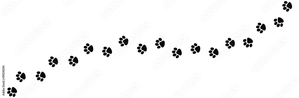 Paw print of dog, cat walk foot print, puppy pet footprint. silhouette animal diagonal tracks for t-shirts. Seamless texture pattern