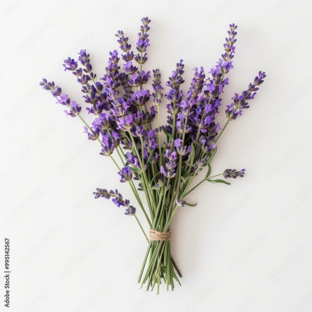 Fototapeta premium Background Bundle: Lavandula Flower Design for Summer with Fresh Lavender Bunch on White Card