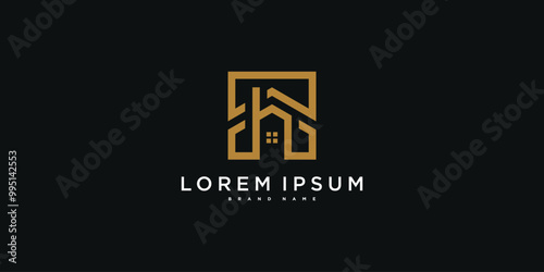 House logo design with creative modern outline concept. Premium Vector