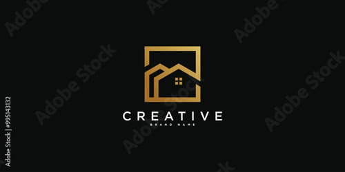 House logo design with creative modern outline concept. Premium Vector
