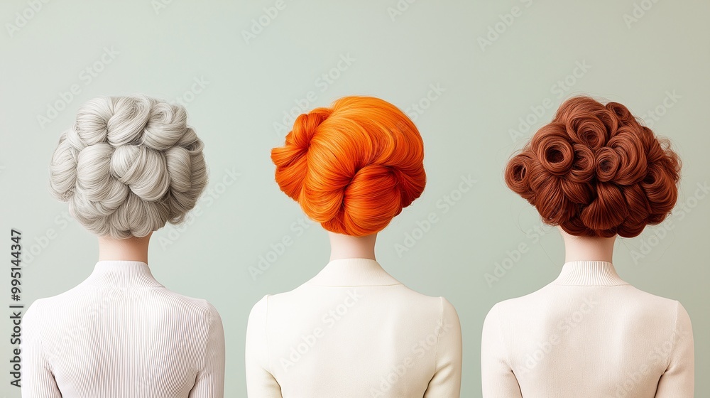 Fototapeta premium Elegant Hairstyle Display in Three Vibrant Colors