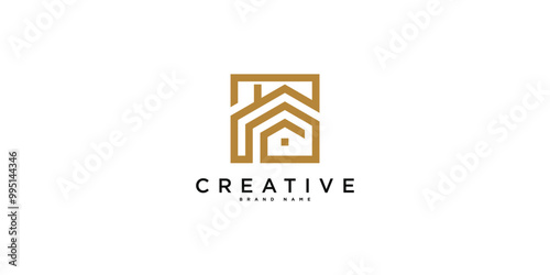 House logo design with creative modern outline concept. Premium Vector
