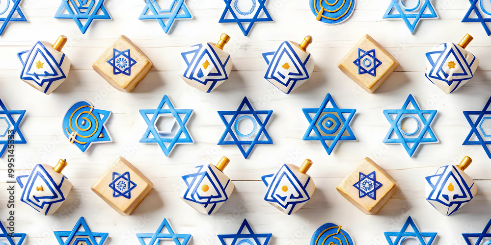 Seamless Watercolor Tile Pattern Featuring Eco-Friendly Dreidels Made from Upcycled Materials Symbolizing Zero Waste for Modern Hanukkah Decor