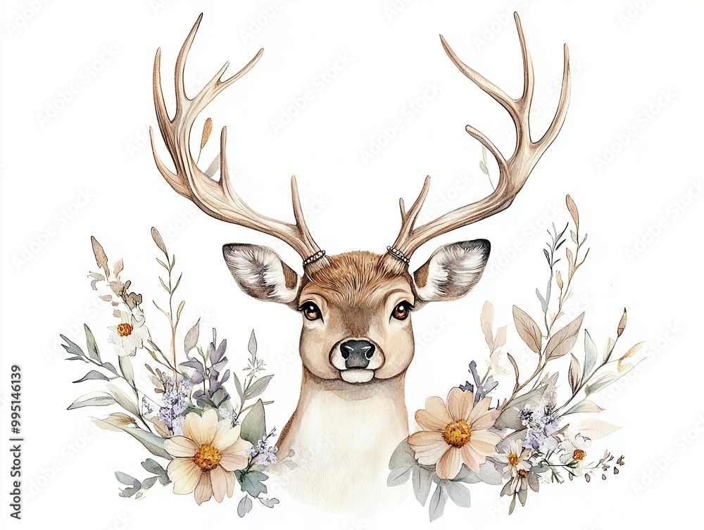 Elegant deer surrounded by floral elements Elegant deer surrounded by floral elements
