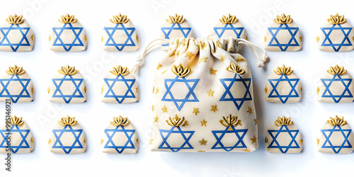 Seamless Watercolor Tile Pattern of Hanukkah Menorahs from Recycled Glass | Eco-Friendly Zero Waste Concept in Soft Colors photo
