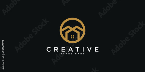 House logo design with creative modern outline concept. Premium Vector