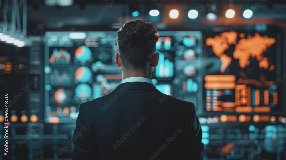 Data-driven marketing professional from behind.