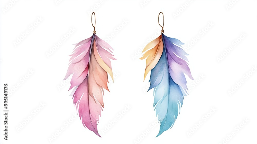 Fototapeta premium Elegant watercolor feather earrings design