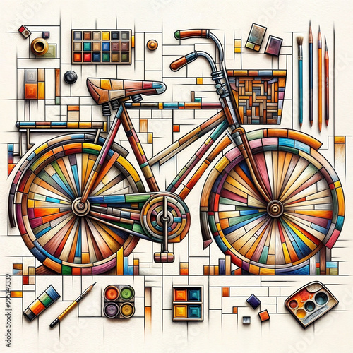 Stylized drawing of a bicycle. Smooth PNG version. photo