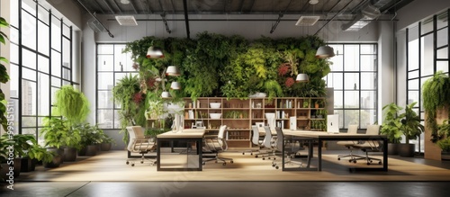 Modern Office Space with Lush Green Wall