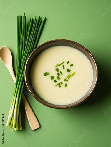 Creamy Soup with Chives, a delicious and simple meal, perfect for a light lunch or dinner. The soup is made with fresh ingredients and topped with chopped chives, adding a touch of freshness and flavo photo