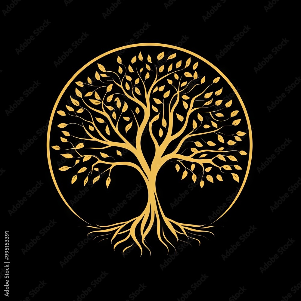 Tree of life logo on black isolated background Tree of life logo on black isolated background