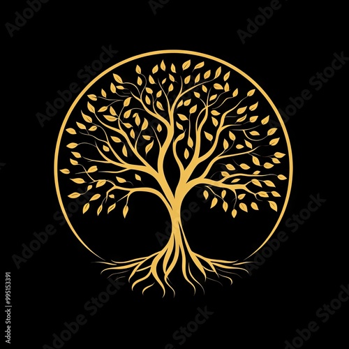 Tree of life logo on black isolated background photo