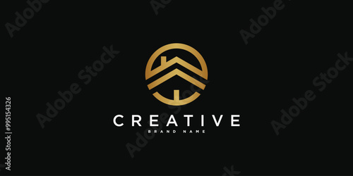 House logo design with creative modern outline concept. Premium Vector