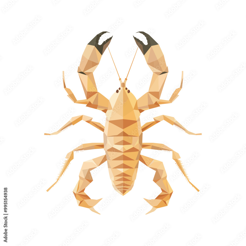 A stylized geometric vector illustration of a lobster with polygonal shapes and sharp angles. Perfect for marine life, seafood, or modern design projects that require a unique artistic approach