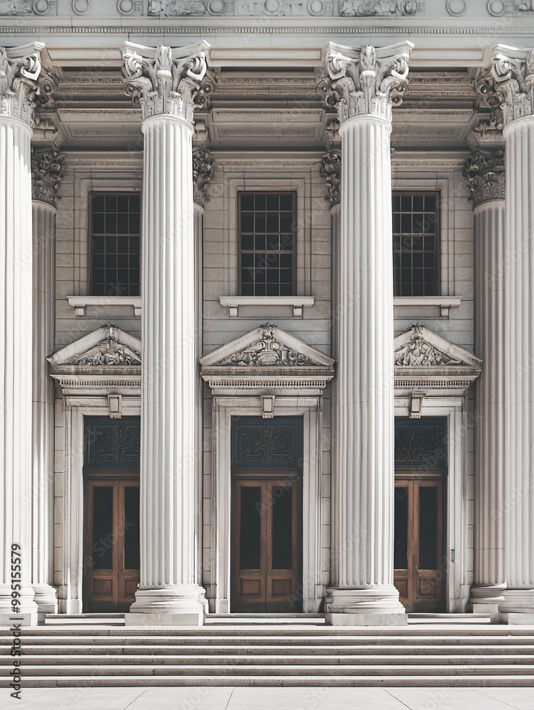 Fototapeta premium A majestic building with towering pillars and an impressive entrance symbolizes justice and power.
