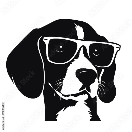 Beagle Dog with Sunglasses Headshot Silhouette – Vector Illustration with Transparent Background