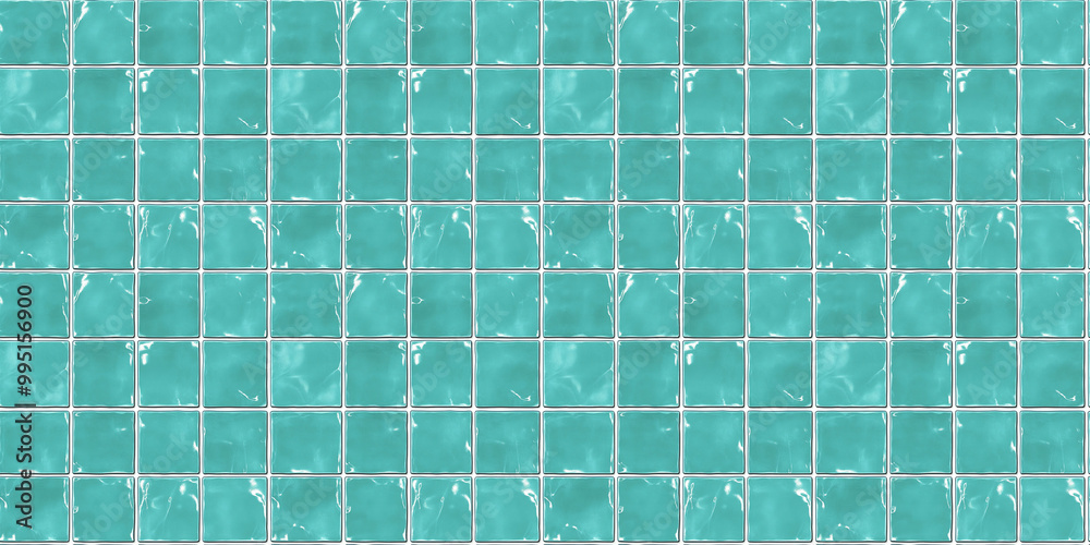Fototapeta premium a seamless pattern of perfectly square, glossy teal tiles with white grout