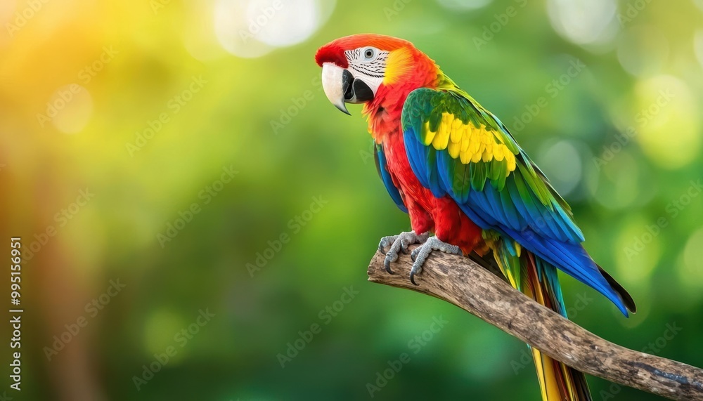 Colorful parrot perched on a branch, vibrant background Colorful parrot perched on a branch, vibrant background