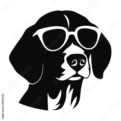 Beagle Dog Headshot Wearing Sunglasses – Silhouette Vector Illustration with Transparent Background for Logos