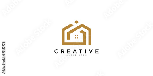 House logo design with creative modern outline concept. Premium Vector