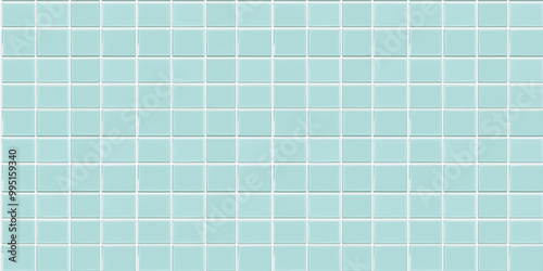 a seamless pattern of perfectly square, glossy muted aqua marine tiles with white grout © Ice Cream Paradise