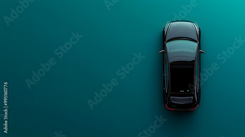 Aerial View of Modern Black Car on Minimalist Teal Background